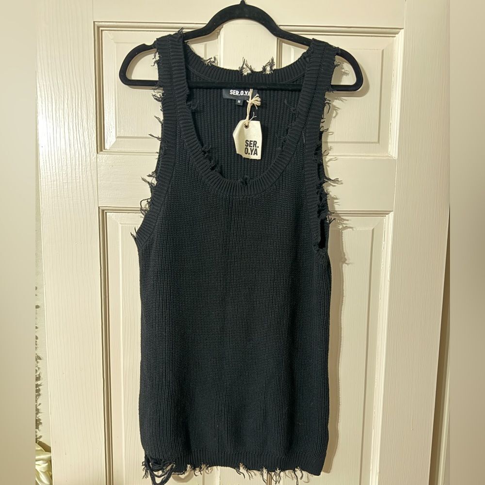 Women’s SER.O.YA Black Raw Edge Hem Knit Tank M NWT